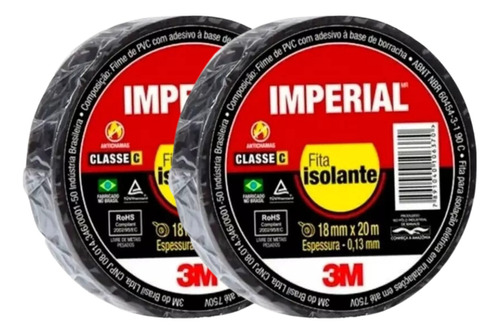 Kit 2x Fita Isolante Preta 18mm X 20m Retardante A Chamas 