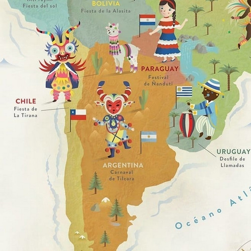 Mapa Latinoamerica De Fiesta 29,7x42 Mapoteca Poster Lámina