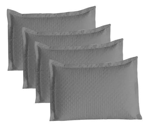 Kit 4 Fronhas Matelado 50x70 Antiácaro 200 Fios Capas Macio Cinza Lisa