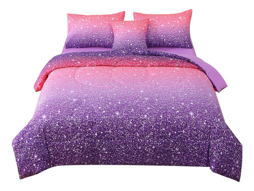 Jqinhome Twin Pink Purple Purple Conjunto De Edredón, Cama D