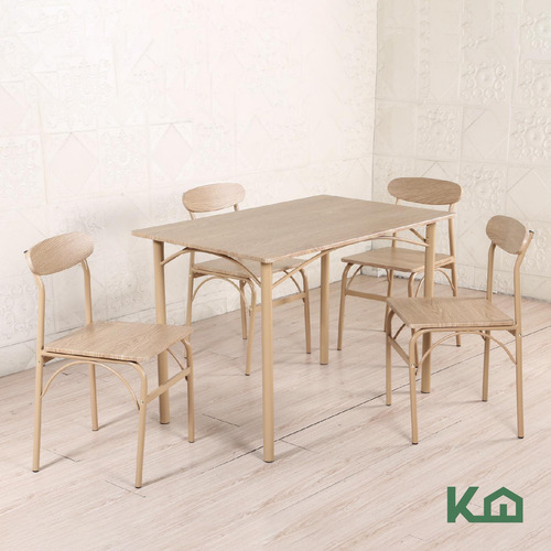 Juego Comedor De 4 Sillas Metal Mesa Rectangular Elegante Moderno Minimalista Color Beige DNG-ROBLE2 Kinghouse