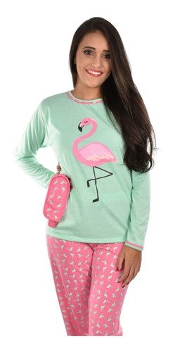 Imagem 4 de 6 de Pijamas Mãe E Filha + Tapa Olho Flamingo De Frio Inverno