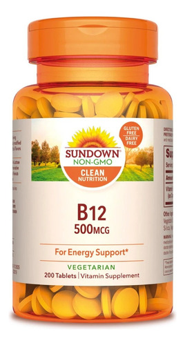 Vitamina B12 Sundown Naturals 500 mcg Suplemento En Tabletas En Frasco De 200 Unidades