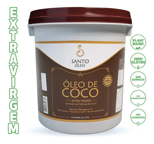 Óleo De Coco Extra Virgem Extraído Película 3,2 L Santo Óleo