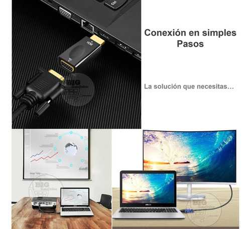 Imagen 6 de 7 de Cable Hdmi A Vga Adaptador/ Notebook O Pc A Monitor Tv Smart