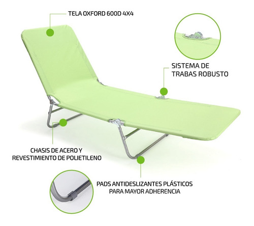 Imagen 4 de 9 de Reposera Plegable Silla Playera Reforzada Jardin Y Exterior