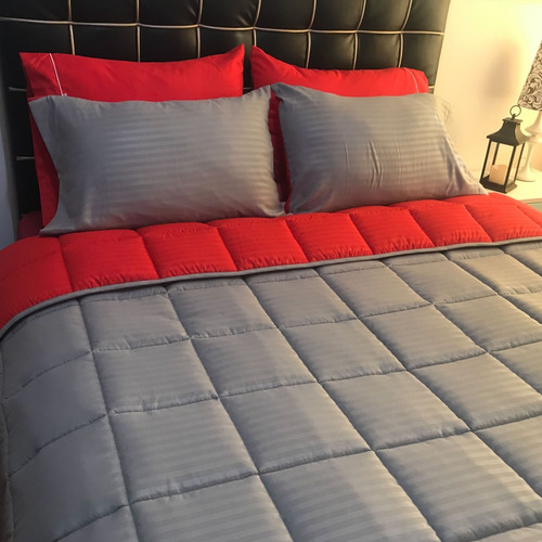 Imagen 3 de 5 de Plumón Sencillo Sateen Stripe - Doble Faz Gris - Rojo
