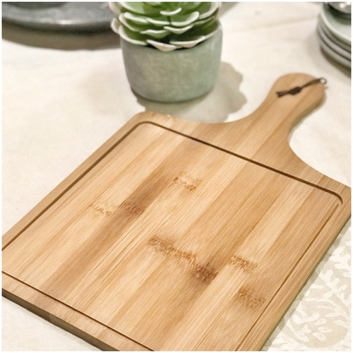 Tabla De  Madera Bamboo C/mango | Pizza | Parrilla 32*20*1