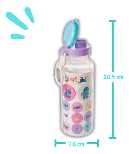 Garrafa Com Adesivos Stitch Unicornio 600ml Plasútil
