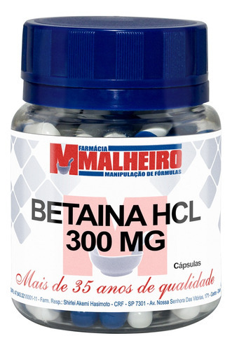 Betaína Hcl 300mg 180 Cápsulas