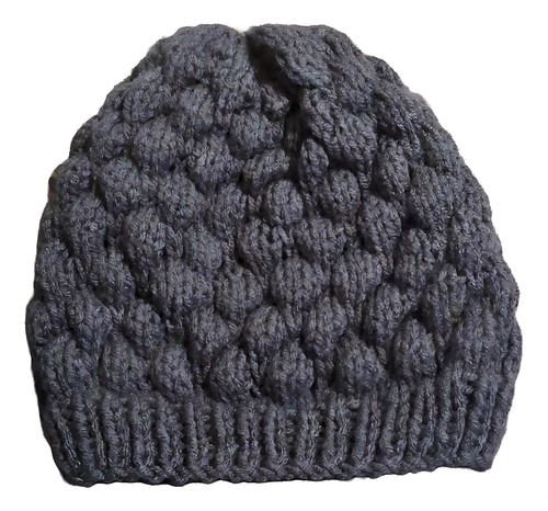 Gorro De Lana Tejido A Mano - Artesanal Mokka Unico Punto Burbuja
