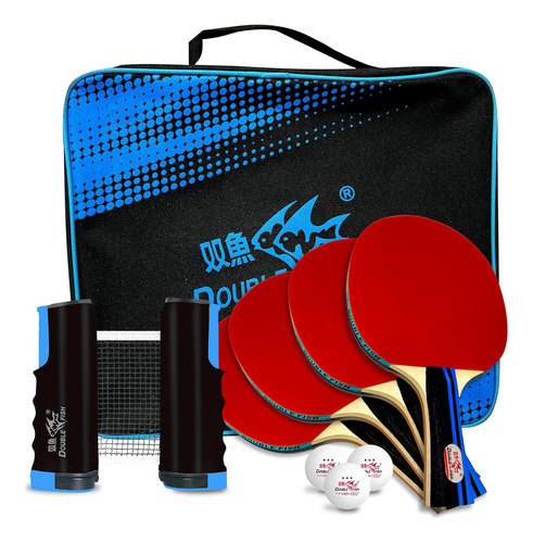 Double Fish Ping Pong Paddle Set Of 4, 6 Ping Pong Balls ...