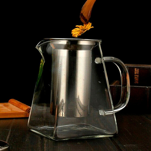Imagen 3 de 10 de Tetera De Vidrio Transparente Con Infusor Y Tapa 750ml