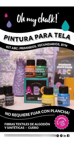 Imagen 3 de 4 de Oh My Chalk! Pintura Para Tela /textil - Kit Abc 8 Colores!!