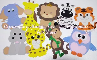 5 Apliques Em Eva De Animais Tema Safari 20cm Alt Decoração