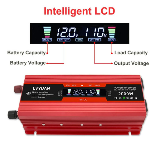Inversor De Corriente De Coche De 1000 W 2000 W Peak Co...