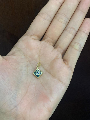 Dije De Oro 14k, Diseño Rombo Con Ojo Turco, Estambul Joya Color Celeste