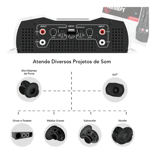 Módulo Amplificador Taramps DS 800X4 de 800W, 4 Canais e 2 Ohms