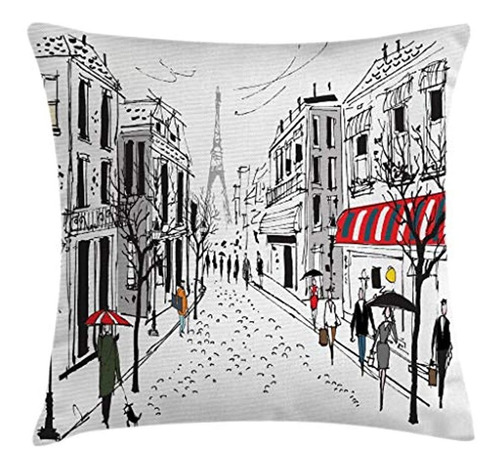 Ambesonne Paris Throw Pillow Cojín Funda, Old French Peatone