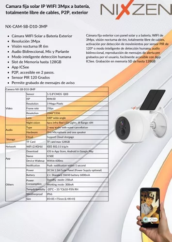 Camara Ip Wifi Solar Bateria Exterior 3mpx P2p Ir6m Slot Sd Audio