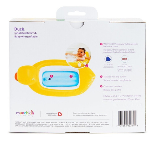 Imagen 9 de 10 de Bañera Para Bebe Munchkin Inflable Pato White Hot