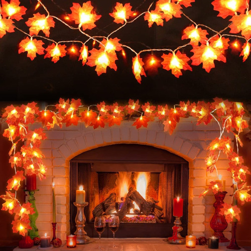2 Piezas Luces De Cadena Hojas De Arce Otoño Para Halloween