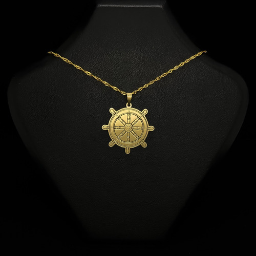 Cadena Y Dije Timón Barco Oro 18k Oro 18k 55 Cm
