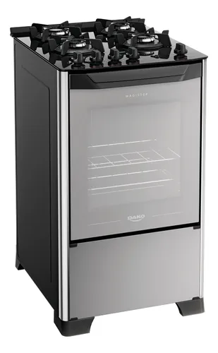 Fogão 4 Bocas Preto com Frente em Vidro Espelhado e Mesa de Vidro...