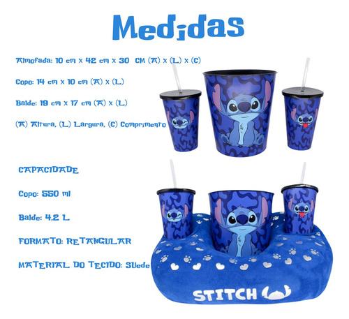 Kit de palomitas Disney Lilo Stitch para 2 tazas, cojín Creative Zone, color azul