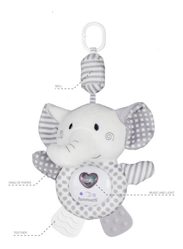 Colgante Peluche Elefante Gris Con Música Y Luz  (88823)