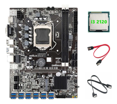 Placa Base Minera B75 Bct+cpu I3 2120+2 Cables Sata 12 Pcie