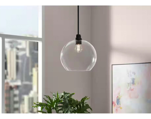 Lampara De Techo Colgante Moderna De 1 Luz 12'' De Vidrio Estructura Negro