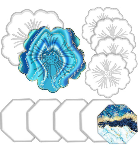 8 Piezas Moldes De Resina Silicona Para Posavasos De Flores