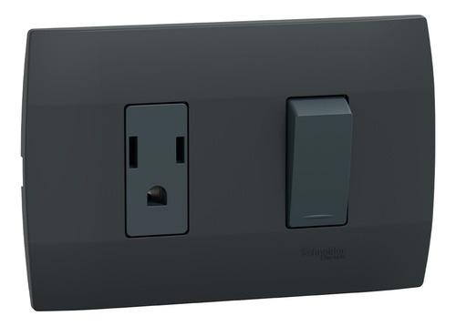 Placa Con Interruptor Sencillo Y 1 Contacto 2p+t Marisio Color Negro Corriente Nominal 15 A Voltaje Nominal 250v