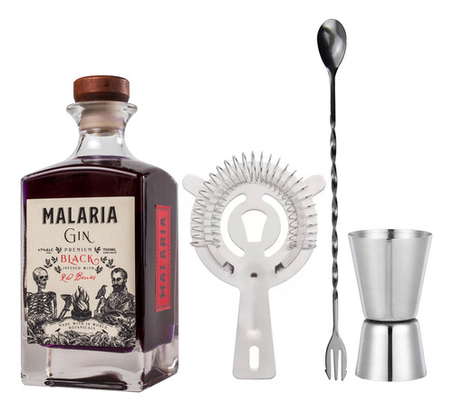 Kit Gin Tonic Malaria Black + Colador + Cuchara + Jigger