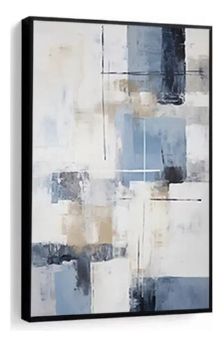 Quadro Decorativo Abstrato Azul Moderno Luxo 98x60 Moldura