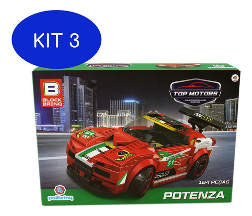 Kit 3 Brinquedo Blocos De Montar Carrinho Potenza Block