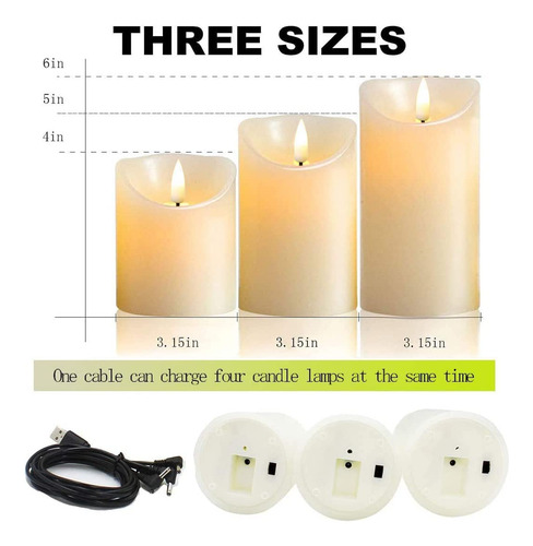 Para Veladoras Electricas Recargables, Juego De 3 Veladora