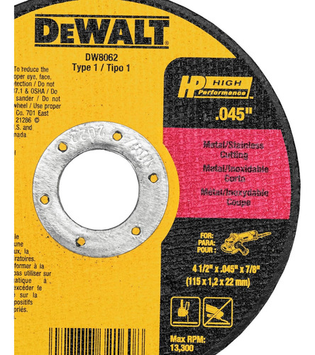 Discode corte DeWalt DW8062B5 11.4cm x 1.14mm color amarillo pack x 5 unidades