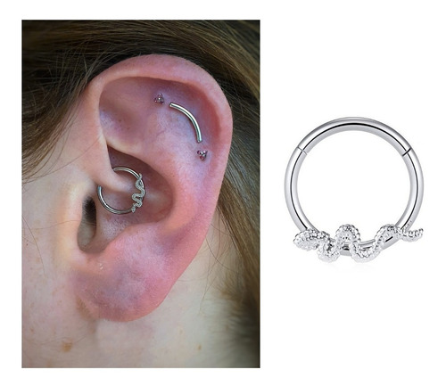 Aro MODLOVER PIERCING Clicker Snake de acero quirúrgico plateado
