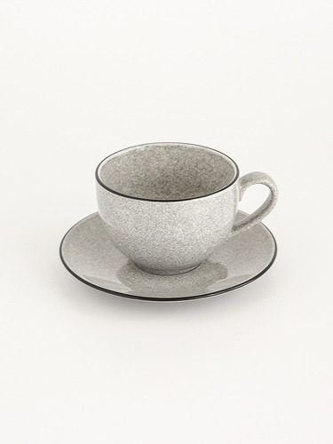 Set X6 Taza Con Plato De Porcelana Pedra Rocha Vajilla Mug Gris Pedra