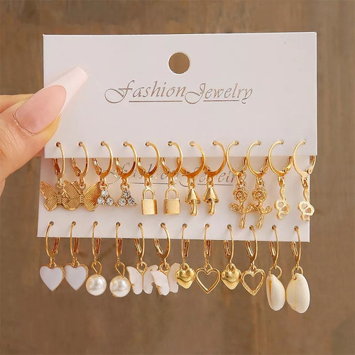 12 Pares De Pendientes Pequeños Para Mujer, Pendientes