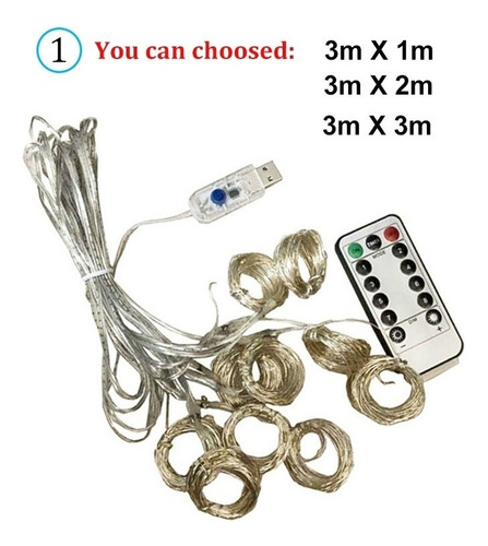 3* 3m Natal Usb Luz De Cortina De Fadas 8 Modos Ip64