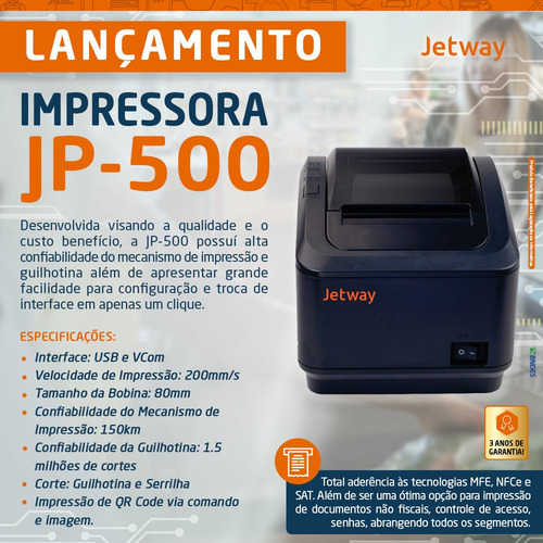Impressora Térmica Jetway Jp-500 Usb Monocromática