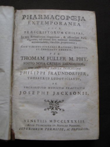 Pharmacopoeia Extemporanea Tabula Smaragdina 1783 Fuller