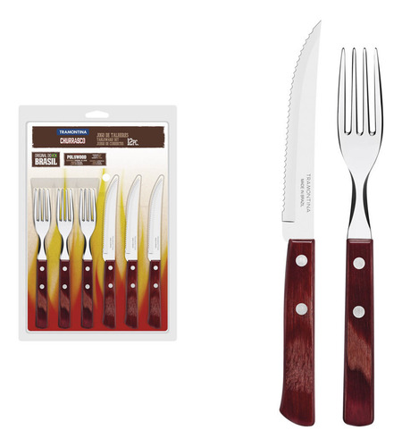 Juego De Cubiertos Tramontina 12 Pz Polywood Mango De Madera