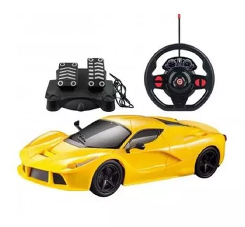 Carro Carrinho Controle Remoto Grande Amarelo Volante Pedal Luz