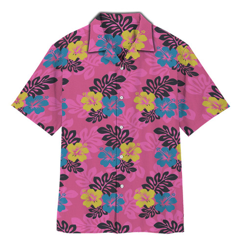 Ghb Camisa Hawaiana Unisex De Color Morado Hibisco, Camisa