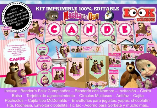 Kit Imprimible Candy Bar Masha Y El Oso 100% Editable