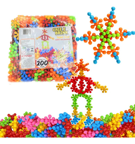 Estrela De Encaixe Super Star Saco 200 Pçs Blocos De Montar